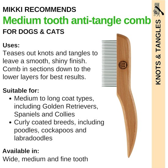Mikki 6280022 Medium Bamboo Fur Detangler, for Medium and Long Coat, for Dogs and Cats, Made from Sustainable Bamboo, 48 g, Brown Mikki 6280022 Medium Bamboo Fur Detangler, for Medium and Long Coat, for Dogs and Cats, Made from Sustainable Bamboo, 48 g, Brown