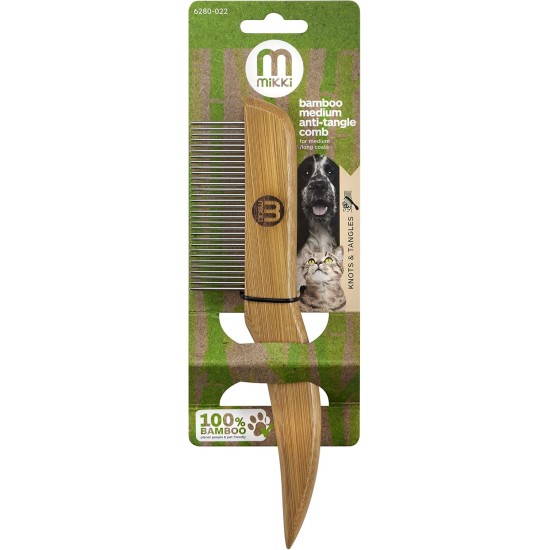 Mikki 6280022 Medium Bamboo Fur Detangler, for Medium and Long Coat, for Dogs and Cats, Made from Sustainable Bamboo, 48 g, Brown Mikki 6280022 Medium Bamboo Fur Detangler, for Medium and Long Coat, for Dogs and Cats, Made from Sustainable Bamboo, 48 g, Brown