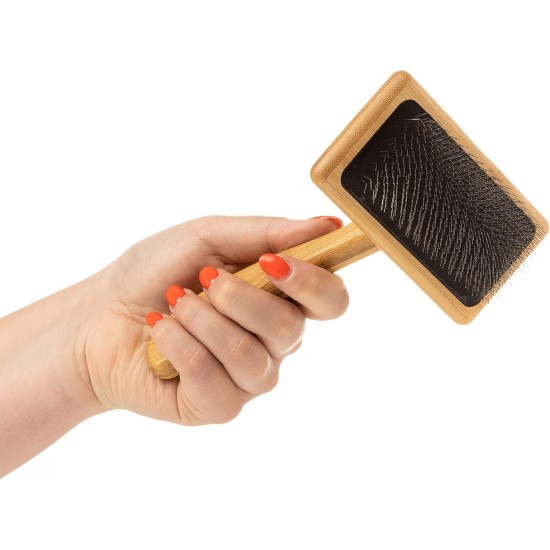 Mikki 6280031 Soft Bamboo Slicker Brush with Ball Heads for Medium/Long/Curly Coat, for Dogs and Cats, Made from Sustainable Bamboo, Small, S, 56 g Mikki 6280031 Soft Bamboo Slicker Brush with Ball Heads for Medium/Long/Curly Coat, for Dogs and Cats, Made from Sustainable Bamboo, Small, S, 56 g