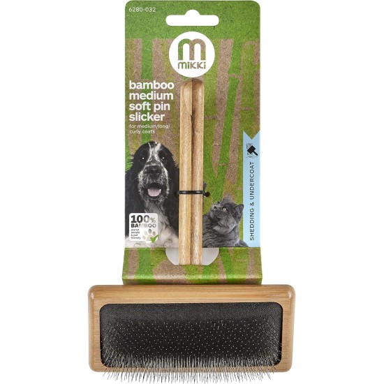 Mikki 6280031 Soft Bamboo Slicker Brush with Ball Heads for Medium/Long/Curly Coat, for Dogs and Cats, Made from Sustainable Bamboo, Small, S, 56 g Mikki 6280031 Soft Bamboo Slicker Brush with Ball Heads for Medium/Long/Curly Coat, for Dogs and Cats, Made from Sustainable Bamboo, Small, S, 56 g