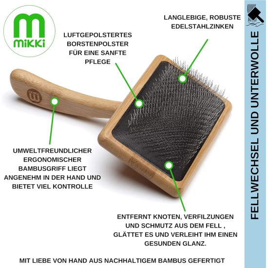 Mikki 6280031 Soft Bamboo Slicker Brush with Ball Heads for Medium/Long/Curly Coat, for Dogs and Cats, Made from Sustainable Bamboo, Small, S, 56 g Mikki 6280031 Soft Bamboo Slicker Brush with Ball Heads for Medium/Long/Curly Coat, for Dogs and Cats, Made from Sustainable Bamboo, Small, S, 56 g