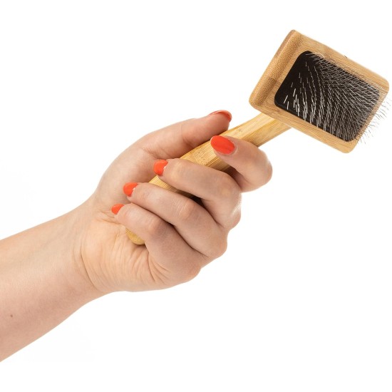 Mikki 6280031 Soft Bamboo Slicker Brush with Ball Heads for Medium/Long/Curly Coat, for Dogs and Cats, Made from Sustainable Bamboo, Small, S, 56 g Mikki 6280031 Soft Bamboo Slicker Brush with Ball Heads for Medium/Long/Curly Coat, for Dogs and Cats, Made from Sustainable Bamboo, Small, S, 56 g