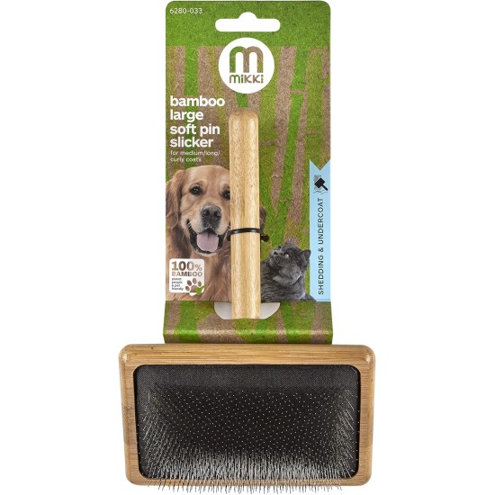 Mikki 6280031 Soft Bamboo Slicker Brush with Ball Heads for Medium/Long/Curly Coat, for Dogs and Cats, Made from Sustainable Bamboo, Small, S, 56 g Mikki 6280031 Soft Bamboo Slicker Brush with Ball Heads for Medium/Long/Curly Coat, for Dogs and Cats, Made from Sustainable Bamboo, Small, S, 56 g