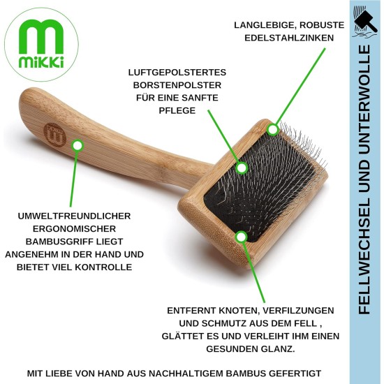 Mikki 6280031 Soft Bamboo Slicker Brush with Ball Heads for Medium/Long/Curly Coat, for Dogs and Cats, Made from Sustainable Bamboo, Small, S, 56 g Mikki 6280031 Soft Bamboo Slicker Brush with Ball Heads for Medium/Long/Curly Coat, for Dogs and Cats, Made from Sustainable Bamboo, Small, S, 56 g