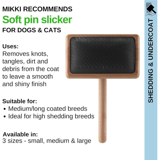 Mikki 6280031 Soft Bamboo Slicker Brush with Ball Heads for Medium/Long/Curly Coat, for Dogs and Cats, Made from Sustainable Bamboo, Small, S, 56 g Mikki 6280031 Soft Bamboo Slicker Brush with Ball Heads for Medium/Long/Curly Coat, for Dogs and Cats, Made from Sustainable Bamboo, Small, S, 56 g