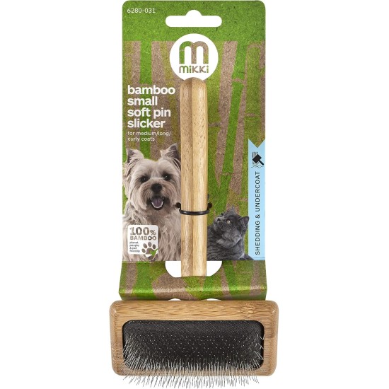 Mikki 6280032 Soft Bamboo Slicker Brush with Ball Heads for Medium/Long/Curly Coat, for Dogs and Cats, Made from Sustainable Bamboo, Medium, 75 g Mikki 6280032 Soft Bamboo Slicker Brush with Ball Heads for Medium/Long/Curly Coat, for Dogs and Cats, Made from Sustainable Bamboo, Medium, 75 g