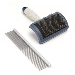 Mikki Dog Puppy Grooming Starter Kit Stainless Steel Comb and Slicker Brush with Hard Bristles for Poodle Crosses such as Cockapoos, Labradoodles, Cavapoos, Maltipoos and Golden Doodles (Blue) Mikki Dog Puppy Grooming Starter Kit Stainless Steel Comb and Slicker Brush with Hard Bristles for Poodle Crosses such as Cockapoos, Labradoodles, Cavapoos, Maltipoos and Golden Doodles (Blue)
