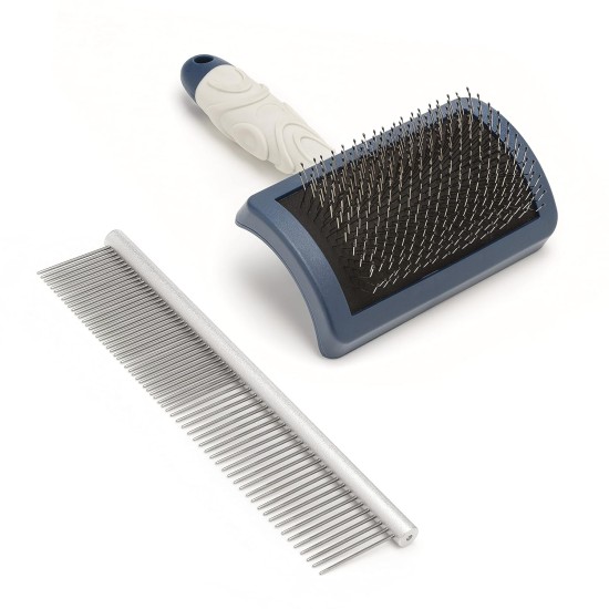Mikki Dog Puppy Grooming Starter Kit Stainless Steel Comb and Slicker Brush with Hard Bristles for Poodle Crosses such as Cockapoos, Labradoodles, Cavapoos, Maltipoos and Golden Doodles (Blue) Mikki Dog Puppy Grooming Starter Kit Stainless Steel Comb and Slicker Brush with Hard Bristles for Poodle Crosses such as Cockapoos, Labradoodles, Cavapoos, Maltipoos and Golden Doodles (Blue)