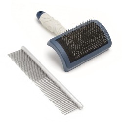 Mikki Dog Puppy Grooming Starter Kit Stainless Steel Comb and Slicker Brush with Hard Bristles for Poodle Crosses such as Cockapoos, Labradoodles, Cavapoos, Maltipoos and Golden Doodles (Blue) Mikki Dog Puppy Grooming Starter Kit Stainless Steel Comb and Slicker Brush with Hard Bristles for Poodle Crosses such as Cockapoos, Labradoodles, Cavapoos, Maltipoos and Golden Doodles (Blue)