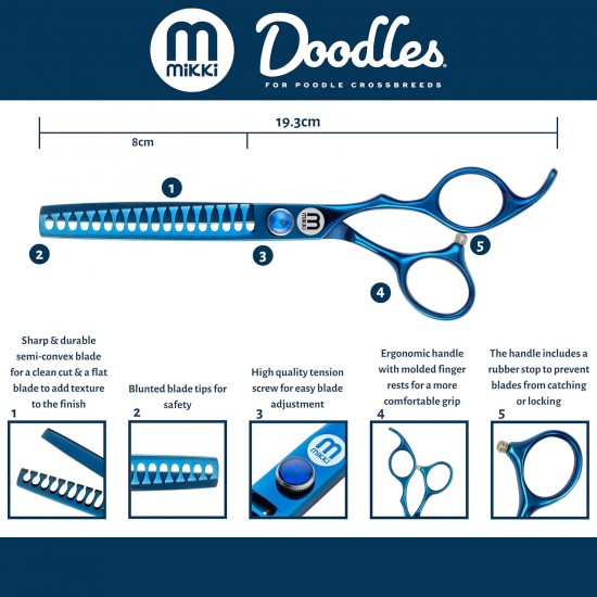 Mikki Doodle, Dog, Puppy, Thinning and Blending Scissors, Sharp and Durable Semi-Convex Blade, Blunt Safety Tips, Adjustable Tension Screw for Control and Precision 16.5 cm Mikki Doodle, Dog, Puppy, Thinning and Blending Scissors, Sharp and Durable Semi-Convex Blade, Blunt Safety Tips, Adjustable Tension Screw for Control and Precision 16.5 cm
