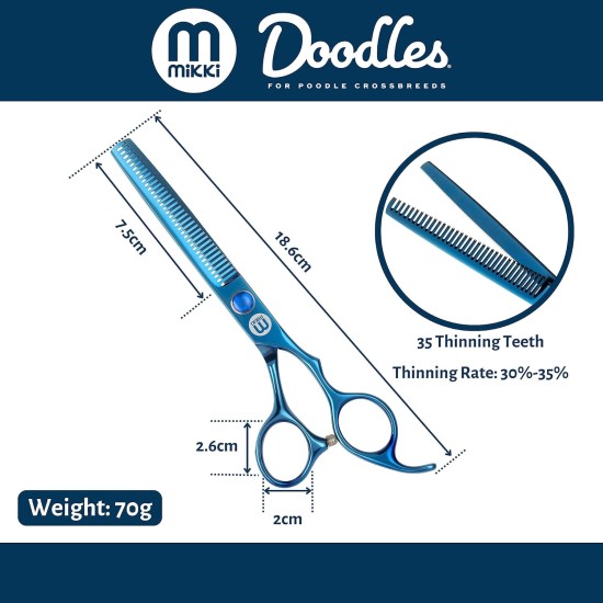 Mikki Doodle, Dog, Puppy, Thinning and Blending Scissors, Sharp and Durable Semi-Convex Blade, Blunt Safety Tips, Adjustable Tension Screw for Control and Precision 16.5 cm Mikki Doodle, Dog, Puppy, Thinning and Blending Scissors, Sharp and Durable Semi-Convex Blade, Blunt Safety Tips, Adjustable Tension Screw for Control and Precision 16.5 cm