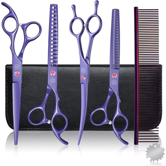 Moontay Professional Dog Scissors Set, 440C Stainless Steel Fur Scissors for Dogs, Straight Scissors, Curved Scissors, Thinning Scissors, Herringbone Scissors, Comb, Adjustment Tool, Cleaning Cloth Moontay Professional Dog Scissors Set, 440C Stainless Steel Fur Scissors for Dogs, Straight Scissors, Curved Scissors, Thinning Scissors, Herringbone Scissors, Comb, Adjustment Tool, Cleaning Cloth