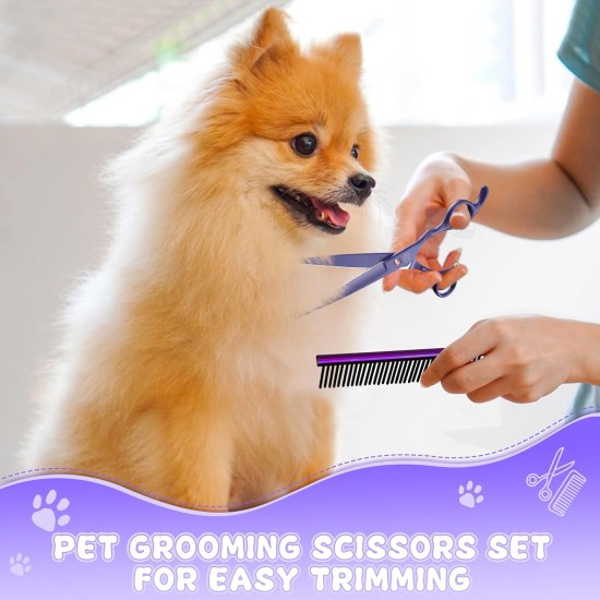 Moontay Professional Dog Scissors Set, 440C Stainless Steel Fur Scissors for Dogs, Straight Scissors, Curved Scissors, Thinning Scissors, Herringbone Scissors, Comb, Adjustment Tool, Cleaning Cloth Moontay Professional Dog Scissors Set, 440C Stainless Steel Fur Scissors for Dogs, Straight Scissors, Curved Scissors, Thinning Scissors, Herringbone Scissors, Comb, Adjustment Tool, Cleaning Cloth