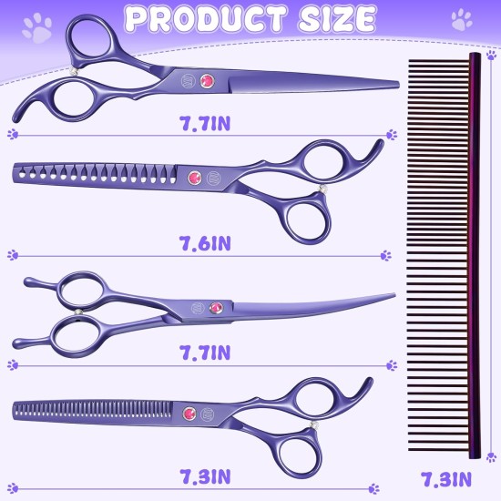 Moontay Professional Dog Scissors Set, 440C Stainless Steel Fur Scissors for Dogs, Straight Scissors, Curved Scissors, Thinning Scissors, Herringbone Scissors, Comb, Adjustment Tool, Cleaning Cloth Moontay Professional Dog Scissors Set, 440C Stainless Steel Fur Scissors for Dogs, Straight Scissors, Curved Scissors, Thinning Scissors, Herringbone Scissors, Comb, Adjustment Tool, Cleaning Cloth
