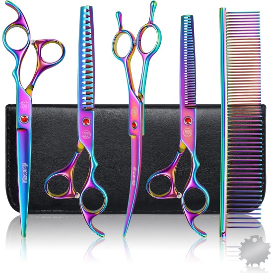 Moontay Professional Dog Scissors Set, 440C Stainless Steel Fur Scissors for Dogs, Straight Scissors, Curved Scissors, Thinning Scissors, Herringbone Scissors, Comb, Adjustment Tool, Cleaning Cloth Moontay Professional Dog Scissors Set, 440C Stainless Steel Fur Scissors for Dogs, Straight Scissors, Curved Scissors, Thinning Scissors, Herringbone Scissors, Comb, Adjustment Tool, Cleaning Cloth