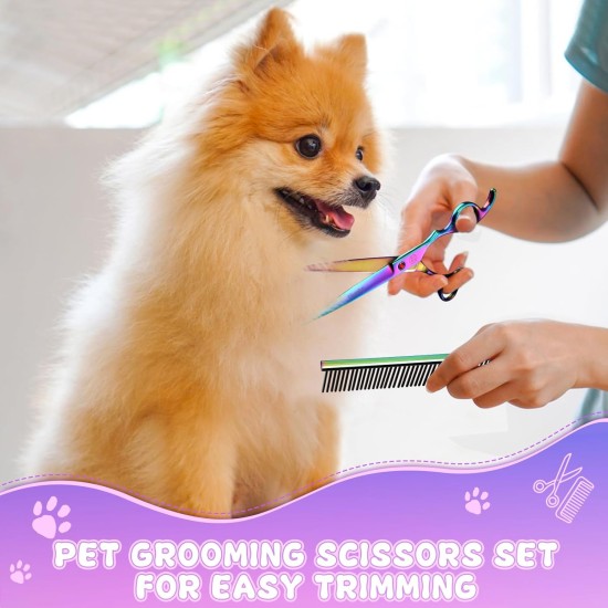 Moontay Professional Dog Scissors Set, 440C Stainless Steel Fur Scissors for Dogs, Straight Scissors, Curved Scissors, Thinning Scissors, Herringbone Scissors, Comb, Adjustment Tool, Cleaning Cloth Moontay Professional Dog Scissors Set, 440C Stainless Steel Fur Scissors for Dogs, Straight Scissors, Curved Scissors, Thinning Scissors, Herringbone Scissors, Comb, Adjustment Tool, Cleaning Cloth