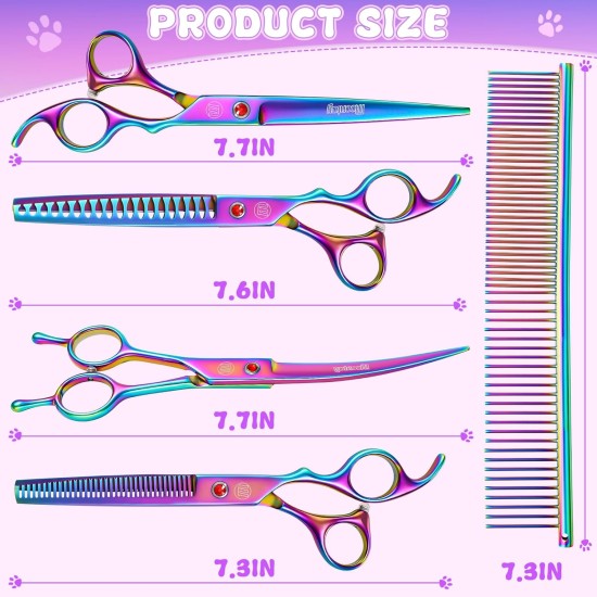 Moontay Professional Dog Scissors Set, 440C Stainless Steel Fur Scissors for Dogs, Straight Scissors, Curved Scissors, Thinning Scissors, Herringbone Scissors, Comb, Adjustment Tool, Cleaning Cloth Moontay Professional Dog Scissors Set, 440C Stainless Steel Fur Scissors for Dogs, Straight Scissors, Curved Scissors, Thinning Scissors, Herringbone Scissors, Comb, Adjustment Tool, Cleaning Cloth