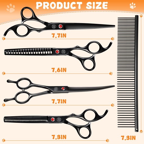 Moontay Professional Dog Scissors Set, 440C Stainless Steel Fur Scissors for Dogs, Straight Scissors, Curved Scissors, Thinning Scissors, Herringbone Scissors, Comb, Adjustment Tool, Cleaning Cloth Moontay Professional Dog Scissors Set, 440C Stainless Steel Fur Scissors for Dogs, Straight Scissors, Curved Scissors, Thinning Scissors, Herringbone Scissors, Comb, Adjustment Tool, Cleaning Cloth