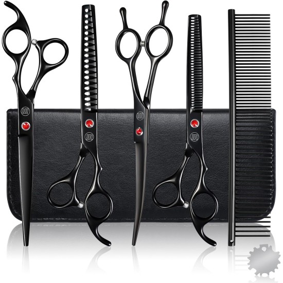 Moontay Professional Dog Scissors Set, 440C Stainless Steel Fur Scissors for Dogs, Straight Scissors, Curved Scissors, Thinning Scissors, Herringbone Scissors, Comb, Adjustment Tool, Cleaning Cloth Moontay Professional Dog Scissors Set, 440C Stainless Steel Fur Scissors for Dogs, Straight Scissors, Curved Scissors, Thinning Scissors, Herringbone Scissors, Comb, Adjustment Tool, Cleaning Cloth
