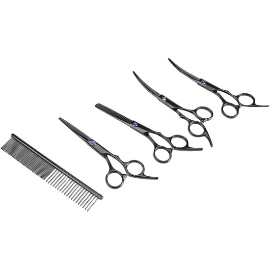 Multifunctional Pet Scissors Set for Dogs and Cats - 2 Curved Scissors + Cutting Scissors + Comb + Storage Box Multifunctional Pet Scissors Set for Dogs and Cats - 2 Curved Scissors + Cutting Scissors + Comb + Storage Box