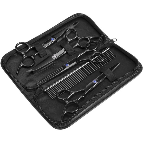 Multifunctional Pet Scissors Set for Dogs and Cats - 2 Curved Scissors + Cutting Scissors + Comb + Storage Box