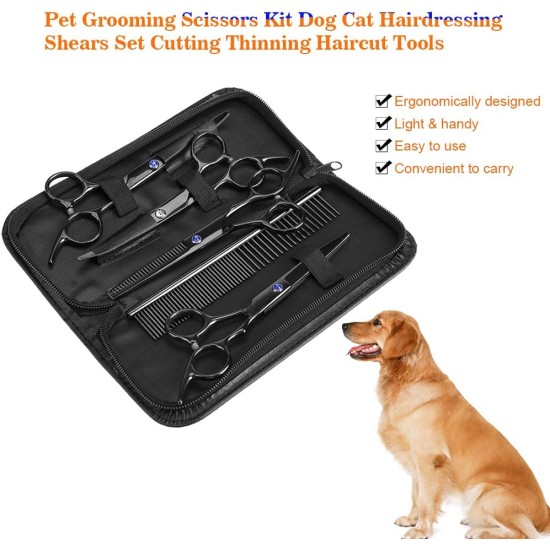 Multifunctional Pet Scissors Set for Dogs and Cats - 2 Curved Scissors + Cutting Scissors + Comb + Storage Box Multifunctional Pet Scissors Set for Dogs and Cats - 2 Curved Scissors + Cutting Scissors + Comb + Storage Box