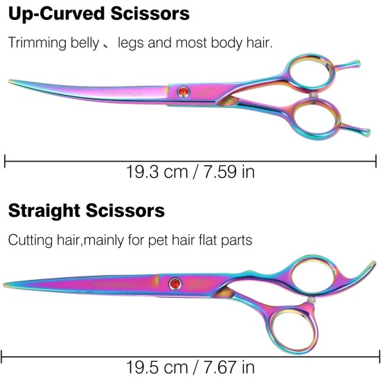 NOVOSACO 7 inch professional dog scissors set, 4-piece pet grooming scissors, straight, curved, thinning fur scissors for dogs, cats, rustproof NOVOSACO 7 inch professional dog scissors set, 4-piece pet grooming scissors, straight, curved, thinning fur scissors for dogs, cats, rustproof