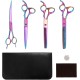 NOVOSACO 7 inch professional dog scissors set, 4-piece pet grooming scissors, straight, curved, thinning fur scissors for dogs, cats, rustproof