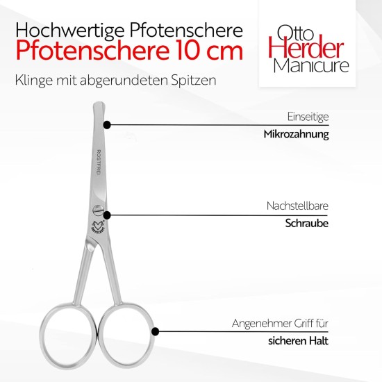 Otto Herder Dog Scissors Paw Scissors Rustproof 10 cm Rounded Stainless Steel Scissors for Cutting Fur Between Paws Otto Herder Dog Scissors Paw Scissors Rustproof 10 cm Rounded Stainless Steel Scissors for Cutting Fur Between Paws
