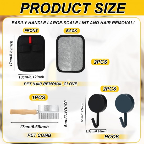 Pack of 2 Pet Hair Removal Gloves, Portable Electrostatic Cat and Dog Hair Removal Gloves with Pet Comb and 2 Hooks, Suitable for Carpets, Sheets, Sofas, Car Seats Pack of 2 Pet Hair Removal Gloves, Portable Electrostatic Cat and Dog Hair Removal Gloves with Pet Comb and 2 Hooks, Suitable for Carpets, Sheets, Sofas, Car Seats