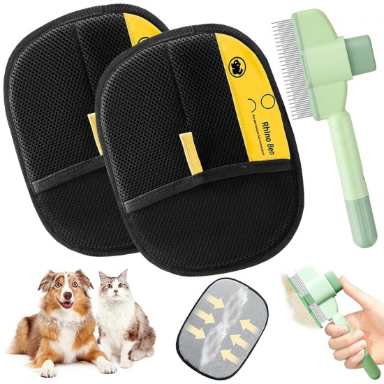 Pack of 3 Pet Hair Remover Gloves, Self-Cleaning Flea Comb for Pets, Electrostatic Pet Hair Removal Gloves, Grooming Gloves for Dogs, Cats, for Sofas, Bedding, Carpet Pack of 3 Pet Hair Remover Gloves, Self-Cleaning Flea Comb for Pets, Electrostatic Pet Hair Removal Gloves, Grooming Gloves for Dogs, Cats, for Sofas, Bedding, Carpet