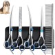 Pack of 5 Professional Dog Scissors Set, Including 1 Thinning Scissors, 2 Curved, 1 Straight Scissors, 1 Grooming Comb, for Grooming Dogs, Cats, Pets, for Full Body, Face, Nose and Ear Pack of 5 Professional Dog Scissors Set, Including 1 Thinning Scissors, 2 Curved, 1 Straight Scissors, 1 Grooming Comb, for Grooming Dogs, Cats, Pets, for Full Body, Face, Nose and Ear