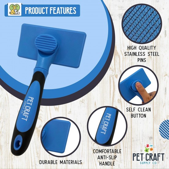 Pet Craft Supply Self Cleaning Slicker Pet Grooming Brush for Dogs and Cats with Short to Long Hair, Removes Mats, Tangles and Loose Hair Pet Craft Supply Self Cleaning Slicker Pet Grooming Brush for Dogs and Cats with Short to Long Hair, Removes Mats, Tangles and Loose Hair