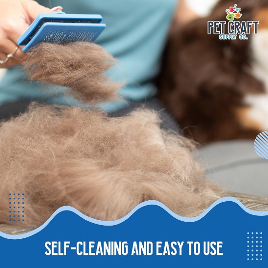 Pet Craft Supply Self Cleaning Slicker Pet Grooming Brush for Dogs and Cats with Short to Long Hair, Removes Mats, Tangles and Loose Hair Pet Craft Supply Self Cleaning Slicker Pet Grooming Brush for Dogs and Cats with Short to Long Hair, Removes Mats, Tangles and Loose Hair