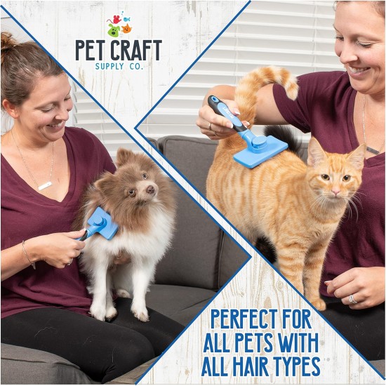 Pet Craft Supply Self Cleaning Slicker Pet Grooming Brush for Dogs and Cats with Short to Long Hair, Removes Mats, Tangles and Loose Hair Pet Craft Supply Self Cleaning Slicker Pet Grooming Brush for Dogs and Cats with Short to Long Hair, Removes Mats, Tangles and Loose Hair