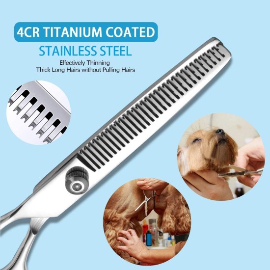 Pet Grooming Scissors for Dogs, 7 Inch Heavy Duty Titanium Pet Grooming Scissors Set, Professional Thinning Scissors, Straight Scissors with Comb for Dogs and Cats (4 Pack) Pet Grooming Scissors for Dogs, 7 Inch Heavy Duty Titanium Pet Grooming Scissors Set, Professional Thinning Scissors, Straight Scissors with Comb for Dogs and Cats (4 Pack)