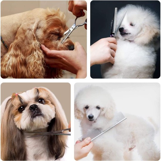 Pet Grooming Scissors for Dogs, 7 Inch Heavy Duty Titanium Pet Grooming Scissors Set, Professional Thinning Scissors, Straight Scissors with Comb for Dogs and Cats (4 Pack) Pet Grooming Scissors for Dogs, 7 Inch Heavy Duty Titanium Pet Grooming Scissors Set, Professional Thinning Scissors, Straight Scissors with Comb for Dogs and Cats (4 Pack)