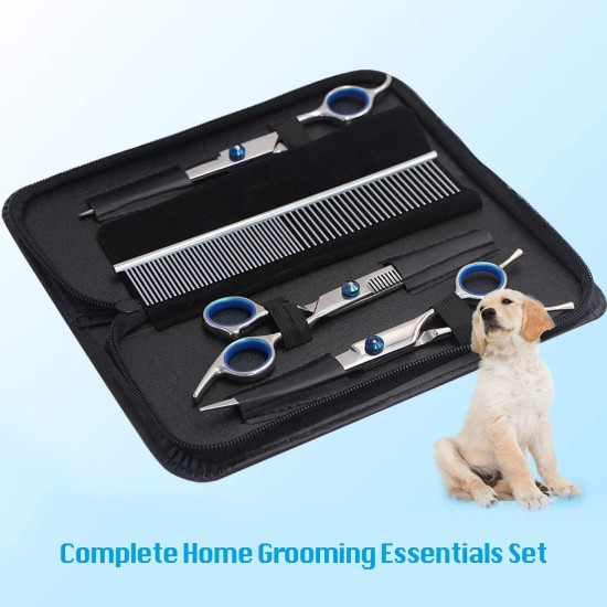 Pet Grooming Scissors for Dogs, 7 Inch Heavy Duty Titanium Pet Grooming Scissors Set, Professional Thinning Scissors, Straight Scissors with Comb for Dogs and Cats (4 Pack) Pet Grooming Scissors for Dogs, 7 Inch Heavy Duty Titanium Pet Grooming Scissors Set, Professional Thinning Scissors, Straight Scissors with Comb for Dogs and Cats (4 Pack)