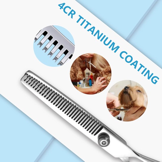 Pet Grooming Scissors for Dogs with Round Safety Tips, Heavy Duty Titanium Pet Grooming Trimmer Set, Professional Thinning Scissors, Straight Scissors with Comb for Dogs and Cats (3 Pack) Pet Grooming Scissors for Dogs with Round Safety Tips, Heavy Duty Titanium Pet Grooming Trimmer Set, Professional Thinning Scissors, Straight Scissors with Comb for Dogs and Cats (3 Pack)