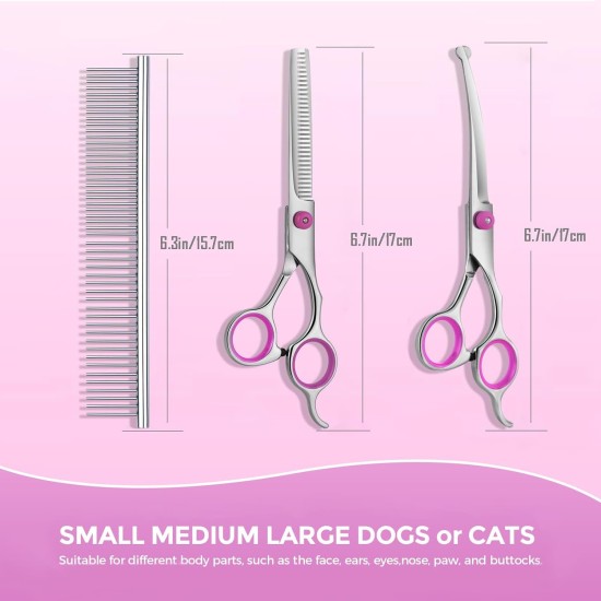 Pet Grooming Scissors for Dogs with Round Safety Tips, Heavy Duty Titanium Pet Grooming Trimmer Set, Professional Thinning Scissors, Straight Scissors with Comb for Dogs and Cats (3 Pack) Pet Grooming Scissors for Dogs with Round Safety Tips, Heavy Duty Titanium Pet Grooming Trimmer Set, Professional Thinning Scissors, Straight Scissors with Comb for Dogs and Cats (3 Pack)