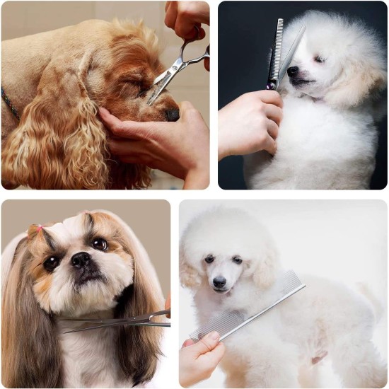 Pet Grooming Scissors for Dogs with Round Safety Tips, Heavy Duty Titanium Pet Grooming Trimmer Set, Professional Thinning Scissors, Straight Scissors with Comb for Dogs and Cats (3 Pack) Pet Grooming Scissors for Dogs with Round Safety Tips, Heavy Duty Titanium Pet Grooming Trimmer Set, Professional Thinning Scissors, Straight Scissors with Comb for Dogs and Cats (3 Pack)