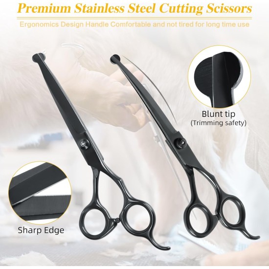 Pet Grooming Scissors for Dogs with Round Safety Tips, Heavy Duty Titanium Pet Grooming Trimmer Set, Professional Thinning Scissors, Straight Scissors with Comb for Dogs and Cats (3 Pack) Pet Grooming Scissors for Dogs with Round Safety Tips, Heavy Duty Titanium Pet Grooming Trimmer Set, Professional Thinning Scissors, Straight Scissors with Comb for Dogs and Cats (3 Pack)