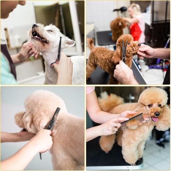 Pet Grooming Scissors for Dogs with Round Safety Tips, Heavy Duty Titanium Pet Grooming Trimmer Set, Professional Thinning Scissors, Straight Scissors with Comb for Dogs and Cats (3 Pack) Pet Grooming Scissors for Dogs with Round Safety Tips, Heavy Duty Titanium Pet Grooming Trimmer Set, Professional Thinning Scissors, Straight Scissors with Comb for Dogs and Cats (3 Pack)