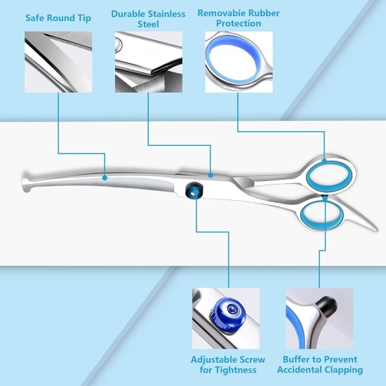 Pet Grooming Scissors for Dogs with Round Safety Tips, Heavy Duty Titanium Pet Grooming Trimmer Set, Professional Thinning Scissors, Straight Scissors with Comb for Dogs and Cats (3 Pack) Pet Grooming Scissors for Dogs with Round Safety Tips, Heavy Duty Titanium Pet Grooming Trimmer Set, Professional Thinning Scissors, Straight Scissors with Comb for Dogs and Cats (3 Pack)