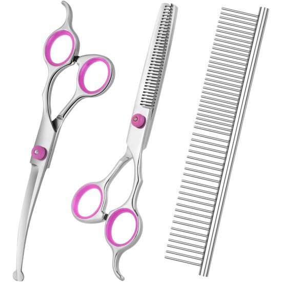 Pet Grooming Scissors for Dogs with Round Safety Tips, Heavy Duty Titanium Pet Grooming Trimmer Set, Professional Thinning Scissors, Straight Scissors with Comb for Dogs and Cats (3 Pack) Pet Grooming Scissors for Dogs with Round Safety Tips, Heavy Duty Titanium Pet Grooming Trimmer Set, Professional Thinning Scissors, Straight Scissors with Comb for Dogs and Cats (3 Pack)