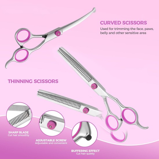 Pet Grooming Scissors for Dogs with Round Safety Tips, Heavy Duty Titanium Pet Grooming Trimmer Set, Professional Thinning Scissors, Straight Scissors with Comb for Dogs and Cats (3 Pack) Pet Grooming Scissors for Dogs with Round Safety Tips, Heavy Duty Titanium Pet Grooming Trimmer Set, Professional Thinning Scissors, Straight Scissors with Comb for Dogs and Cats (3 Pack)