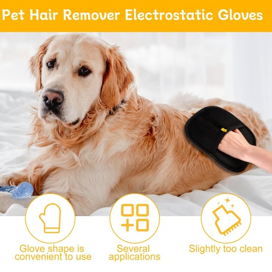 Pet Hair Remover Glove, Hair Removal Glove, Electrostatic Pet Hair Remover, Reusable Dog & Cat Dog for Grooming in Everyday Life, Pack of 2 Pet Hair Remover Glove, Hair Removal Glove, Electrostatic Pet Hair Remover, Reusable Dog & Cat Dog for Grooming in Everyday Life, Pack of 2
