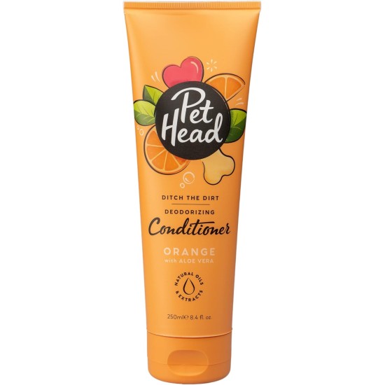 Pet Head Ditch the Dirt Conditioner for Dogs, Orange Fragrance, Cleans Your Dog's Coat Thoroughly and Makes It Soft, Deodorises and Eliminates Odours, Gentle Formula for Puppies, 250 ml