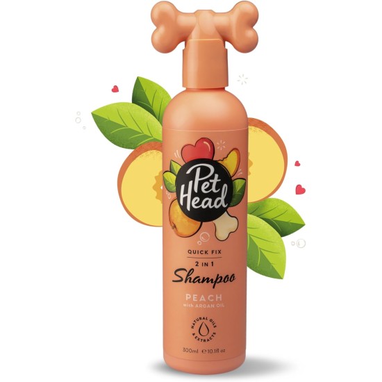 Pet Head Quick Fix Shampoo and Conditioner for Dogs, Peach Fragrance, Nourishes and Soothes Your Dog's Coat, pH Neutral, Vegan & Cruelty Free, Gentle Formula for Puppies, 300 ml Pet Head Quick Fix Shampoo and Conditioner for Dogs, Peach Fragrance, Nourishes and Soothes Your Dog's Coat, pH Neutral, Vegan & Cruelty Free, Gentle Formula for Puppies, 300 ml
