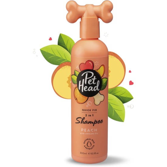 Pet Head Quick Fix Shampoo and Conditioner for Dogs, Peach Fragrance, Nourishes and Soothes Your Dog's Coat, pH Neutral, Vegan & Cruelty Free, Gentle Formula for Puppies, 300 ml